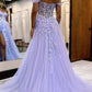 Elegant Off The Shoulder Purple Lace Long Prom Dress Y1452