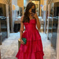 Strapless Long Prom Dresses, Satin Tiered Formal Graduation Evening Dresses Y1236