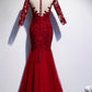 Burgundy lace long prom dress mermaid evening dress s110