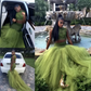 Olive Green Two Pieces Prom Dresses Lace Bodice African Girl Black Girl Evening Dress Y534