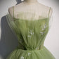 Green tulle long prom dress A line evening dress s56