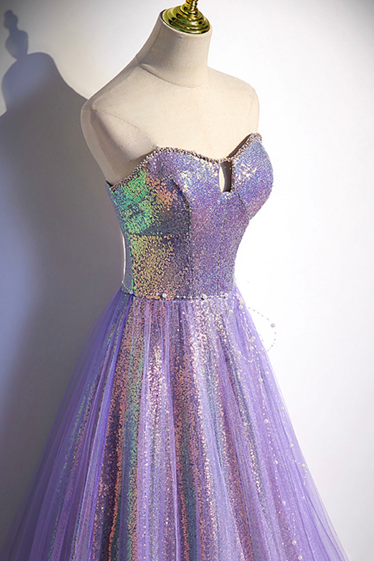 Purple tulle sequins long prom dress evening dress s84