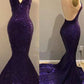 Purple Sequins Sexy Open Back Prom Dresses | Mermaid Keyhole Evening Gowns Y1529