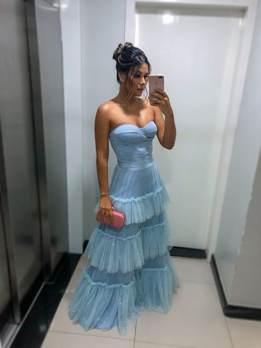 Blue prom dresses,tulle prom dresses, sweetheart prom dresses Y1540