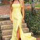Simple Yellow Mermaid Satin Long Prom Dresses, Simple Yellow Mermaid Satin Long Prom Formal Evening Dresses Y1887