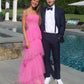 Hot Pink New Style Spaghetti Straps Floor Length Prom Dress With Ruffles Y1309