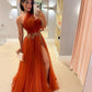 Elegant Orange Tulle Long Prom Dress New Arrival Evening Dress Y1304