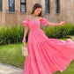 Flounce Sleeve Off Shoulder Pink Prom Dress,Graduation Dress,Springtime New Style Y1329