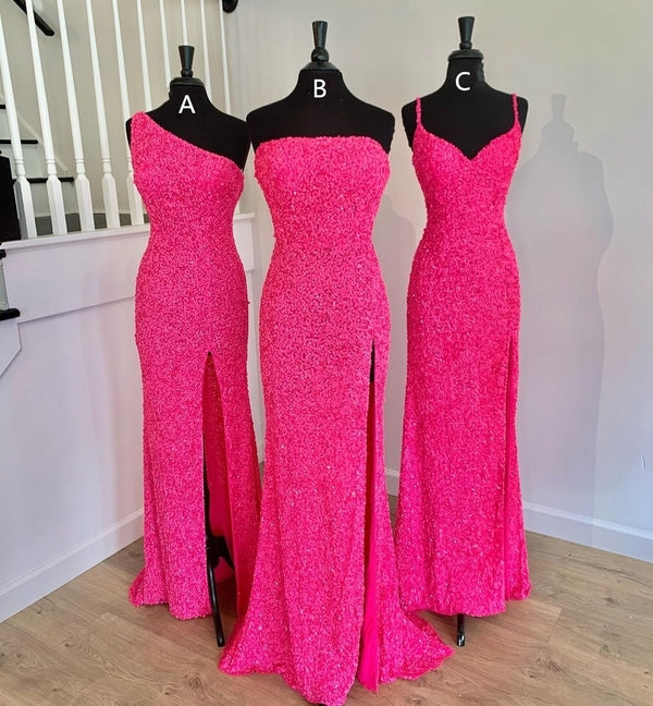 Gorgeous Mermaid Hot Pink Sequin Long Formal Dress,Charming Evening Dress Y1286