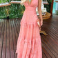 Sexy v-neck pink ruffles prom dresses chiffon pleated evening dress Y1347