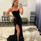 Stunning Mermaid Strapless Black Sequins Long Prom Dresses With Slit Y997