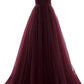 Off The Shoulder Tulle Burgundy Long Prom Dress Y922
