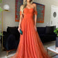 Elegant Off The Shoulder Orange Tulle Long Evening Dresses Y1059