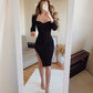 Modest Bodycon Sweetheart Black Knee Length Prom Evening Dresses With Side Slit Custom Size Y948