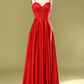 A-Line Sweetheart Spaghetti-Straps Satin Floor-Length Prom Dresses Y903