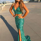 Glitter Green Two Piece Prom Dress Y993