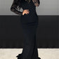Fashion Lace Stitching Black Long Sleeve Evening Dress Y949