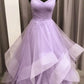 Purple tulle long A line prom dress evening dress Y911