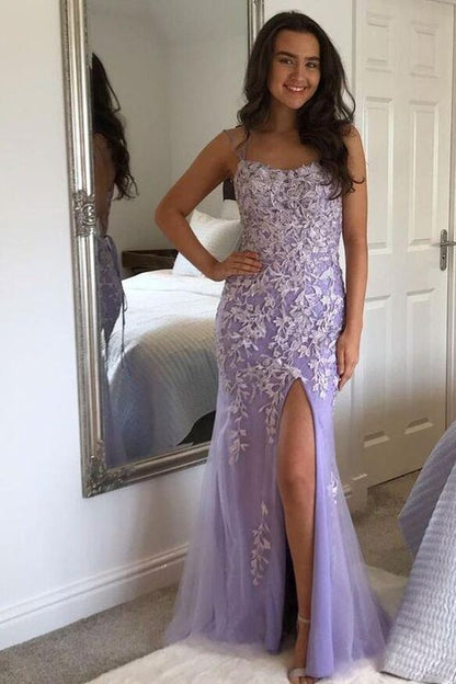 Elegant Mermaid Lavender Lace Appliques Long Prom Dress Y926