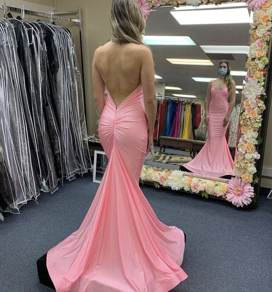 Pink Satin Long Prom Dress Mermaid Evening Dress Y1025