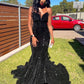 Sexy Sparkly Mermaid Black Sequins Long Prom Dress Y979