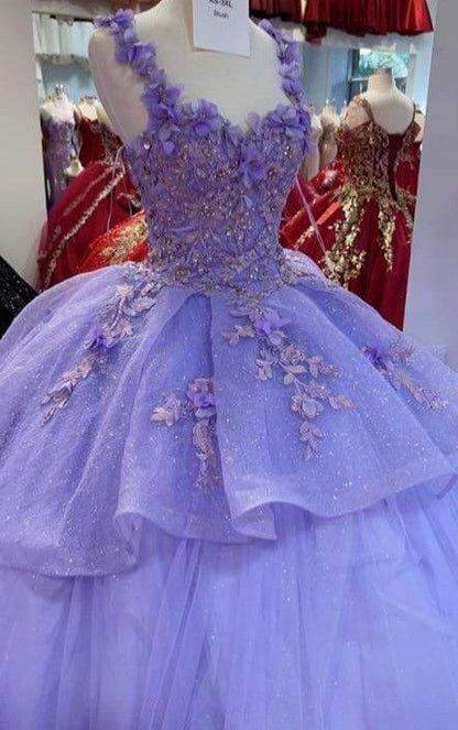Sparkly Lavender Ball Gown With 3D Flowers ,Sweet 16 Dress ,Princess Dress Y810
