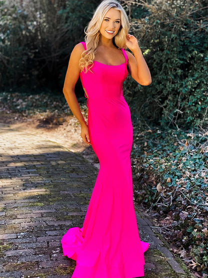 Sexy Mermaid Hot Pink Open Back Long Floor-Length Prom Dress Backless Mermaid Formal Party Dress Y970