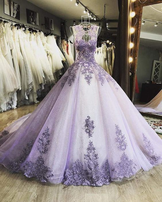 Romantic Lavender Lace Ball Gown Dress Sparkling Party Special Occasion Dress Y1074