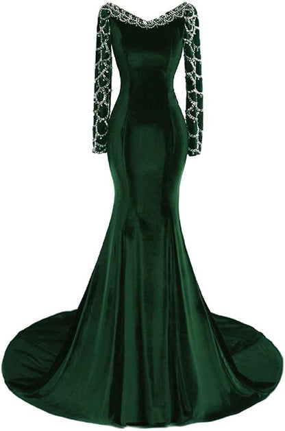Women's Long Sleeves Mermaid Dark Green Evening Dress Y1444