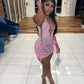 Luxurious Heavy Beaded Pink Homecoming Dress,22th Birthday Outfit Dress Y1828