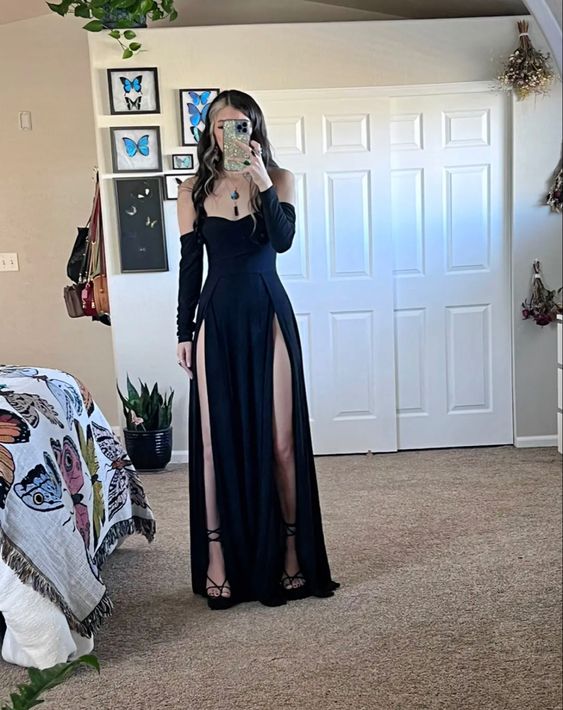 Dark Navy Blue Long Prom Dress,Sexy Evening Dress Y1796