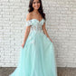 Off Shoulder Tulle Lace Long Prom Dress, Green Evening Dress Custom Size Y632