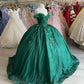 Off The Shoulder Green Ball Gown With Flowers Sweet 16 Dress Y525