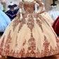 Bling Sequin Appliques Quinceanera Dresses With Removable Sleeve Sweetheart Ball Gown Y526