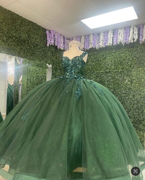 One Shoulder Green Quinceanera Dress Green Ball Gown  Y612