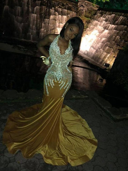 Sparkling Sequins Mermaid Black Girl Prom Dresses Y568