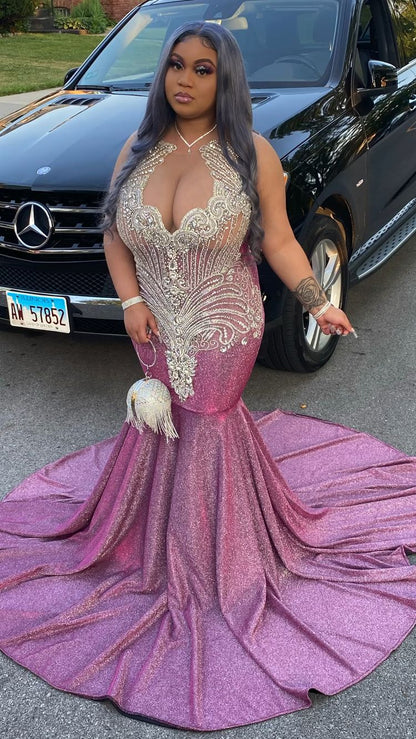 Shiny Mermaid Prom Dress With Train For Black Girls Y556