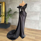 Black Satin Prom Dress Pleated Evening Gowns Dubai Party Dress Y664