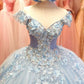 Winter Wonderland Light Blue Tulle Appliques Ball Gown Sweet 16 Dress Y601