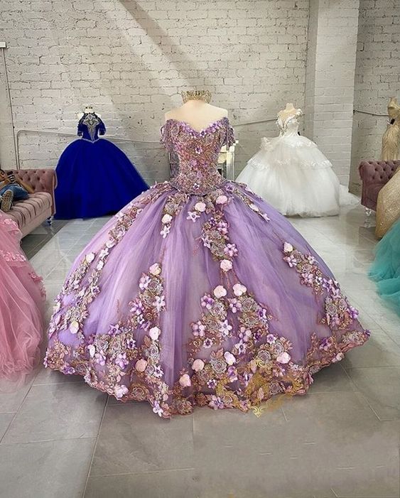 Lavender Off Shoulder Beads Quinceanera Dresses Ball Gown Sweet 16 Year Princess Dresses S26700
