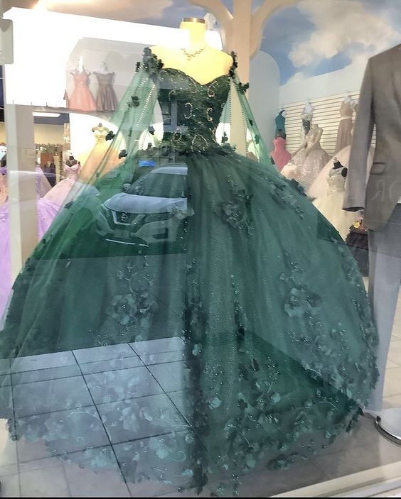 Floral off the shoulder emerald green quinceanera dress new arrival sweet 16 dress ball gown Y1226