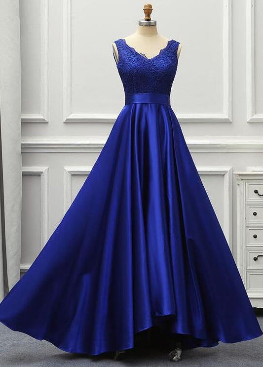 Custom Made Royal Blue Lace A Line Long Prom Dresses Cheap Prom Party Gowns ,Sexy Prom Gowns  Y1194