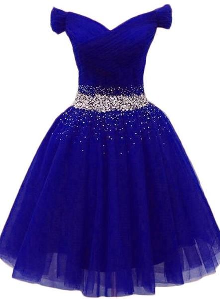 Charming Royal Blue Tulle Party Dress, Beaded Short Homecoming Dress Y675