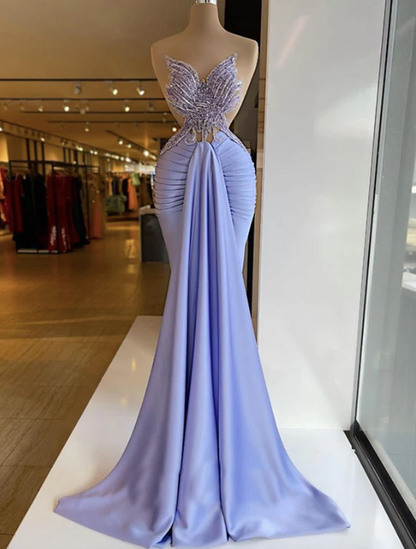light purple prom dresses, beaded prom dresses, crystal prom dresses, sweetheart neck prom dresses, satin prom dresses Y1510